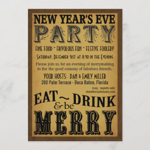 Eat Drink Be Merry Vintage New Year's Eve Invite