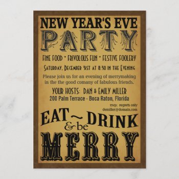 Eat Drink Be Merry Vintage New Year's Eve Invite by SquirrelHugger at Zazzle