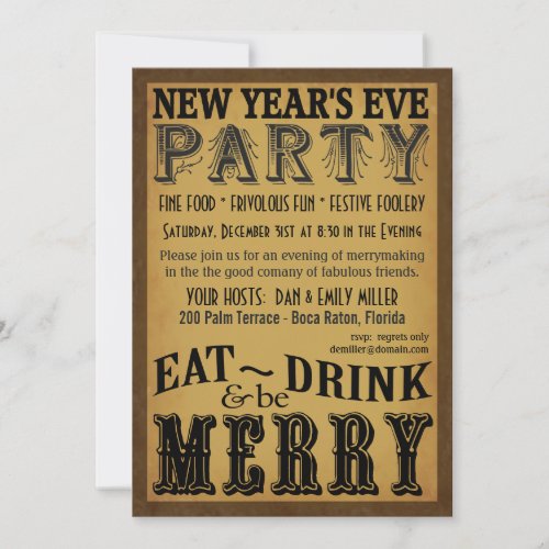 Eat Drink Be Merry Vintage New Years Eve Invite