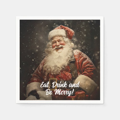 Eat Drink Be Merry Vintage Santa Claus Christmas Napkins