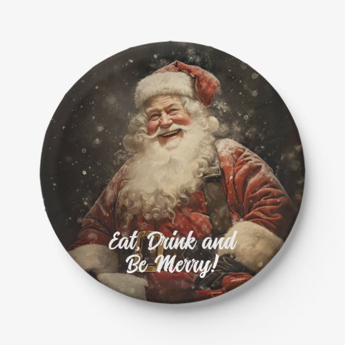 Eat Drink Be Merry Vintage Santa Claus Christmas Paper Plates