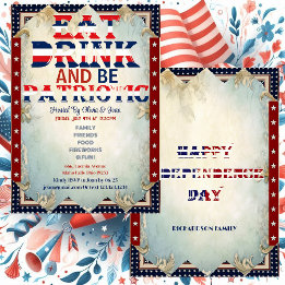 Eat Drink & Be Patriotic 4 July Party Shabby Chic  Invitation
