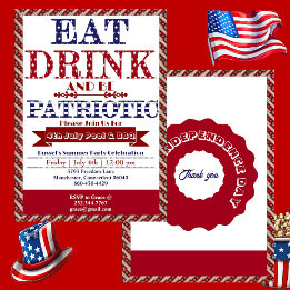 Eat Drink & Be Patriotic 4th July Pool & BBQ Party Invitation