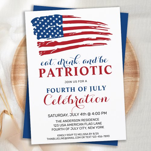 Eat Drink Be Patriotic USA Flag 4th Of July Party  Invitation