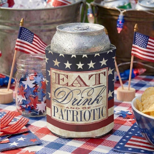 Eat, Drink & Be Patriotic Vintage 4th Of July Can Cooler
