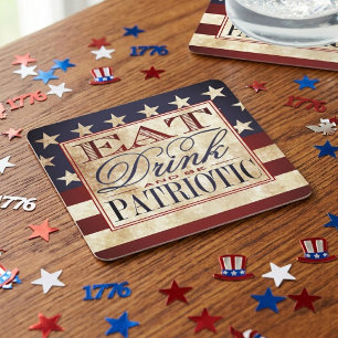 Eat, Drink & Be Patriotic Vintage 4th Of July Square Paper Coaster