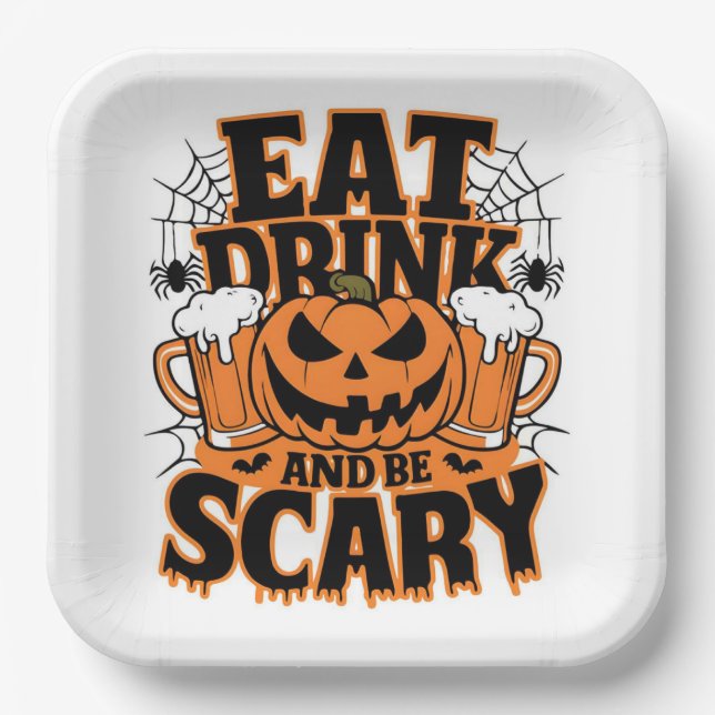 Eat, Drink & Be Scary Bash Paper Plates (Front)