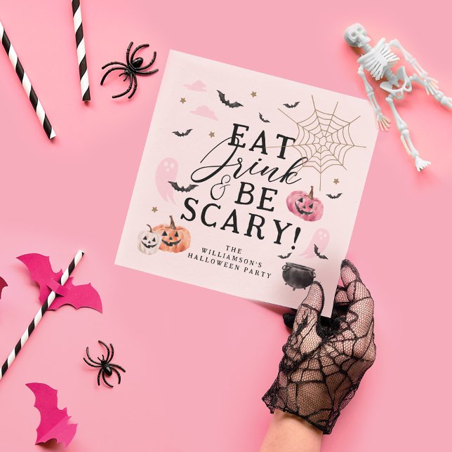 Eat Drink & Be Scary Fun Pumpkin Halloween Party  Napkins (Eat Drink & Be Scary Fun Pumpkin Halloween Party Napkins)