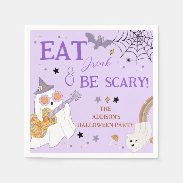 Eat Drink & Be Scary Fun Spooky Halloween Party Napkins (Front)