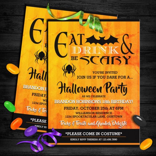 EatDrinkBe Scary Halloween Birthday Party  Invitation