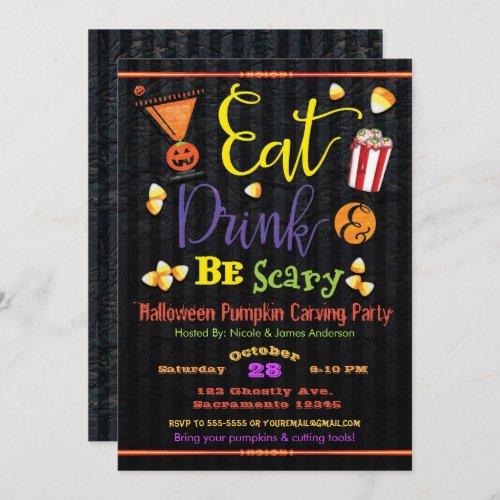 Eat Drink  Be Scary Halloween Costume Party Invitation