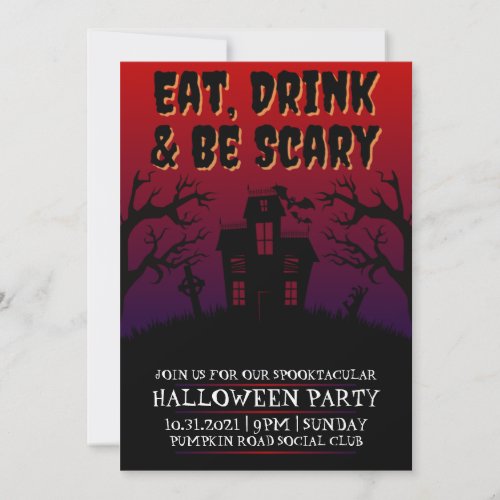 Eat Drink  Be Scary Halloween Invitation