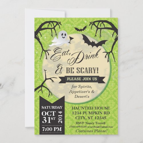 Eat Drink  Be Scary Halloween Invite _ Green