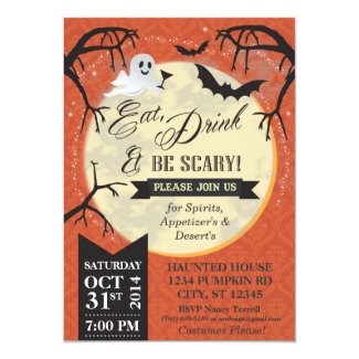 Eat, Drink & Be Scary Halloween Invite - Orange
