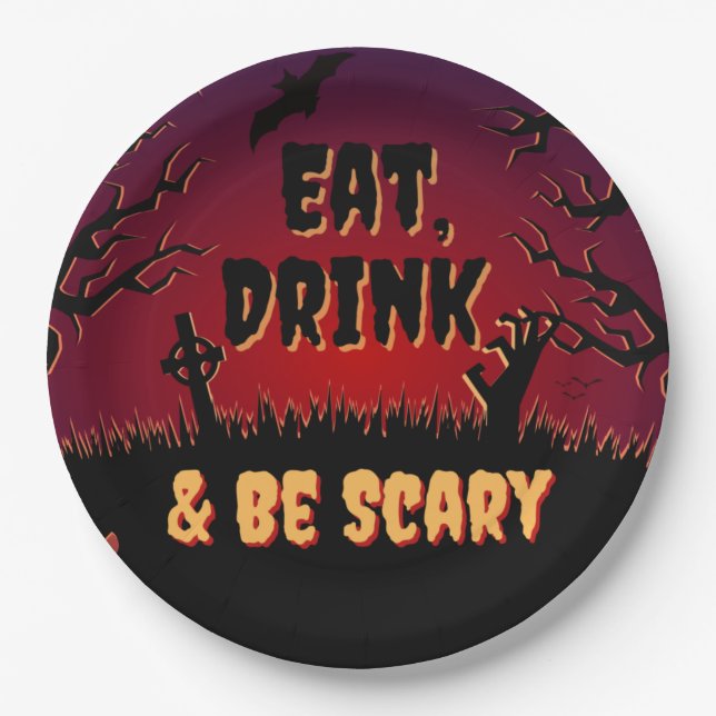 Eat, Drink & Be Scary Halloween Paper Plates (Front)
