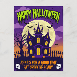 Eat Drink Be Scary Halloween Party Holiday Postcard