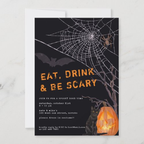 EAT DRINK  BE SCARY Halloween Party Invitation