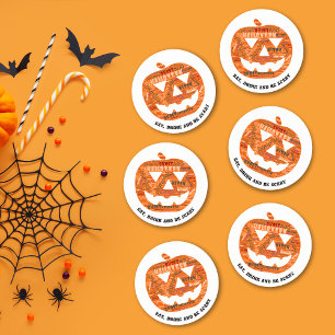 Eat Drink Be Scary Halloween Pumpkin Word Cloud Round Paper Coaster