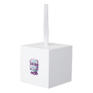 Eat Drink Be Scary Halloween Spooky Tree Pumpkins_ Cube Ornament