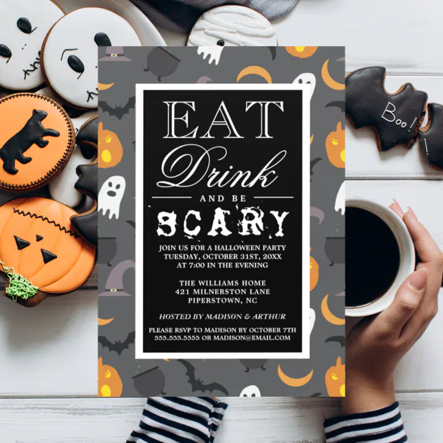 Eat Drink & Be Scary | Happy Halloween Party Invitation | Zazzle