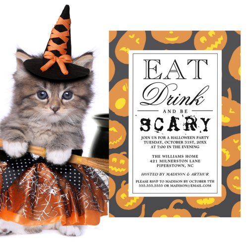 Eat Drink  Be Scary  Happy Halloween Party Invitation Postcard