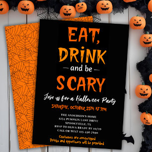 Eat Drink & Be Scary Modern Halloween Party Invitation