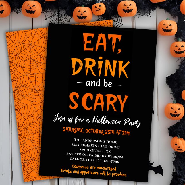 Eat Drink & Be Scary Modern Halloween Party Invitation (Eat Drink & Be Scary Modern Halloween Party Invitation)