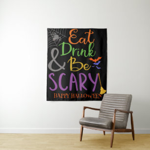 Eat Drink & Be Scary Night Spiders Bats Halloween Tapestry