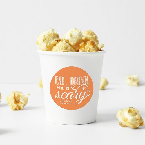 Eat Drink  Be Scary Orange Halloween Party Classic Round Sticker