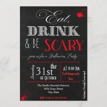 Eat Drink Be Scary Red Halloween Invitation by SoSpooky at Zazzle