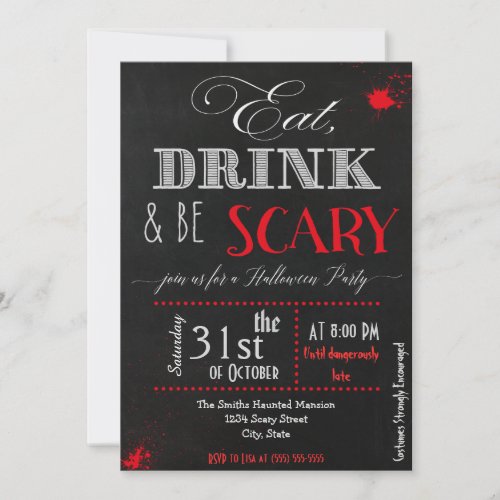 Eat drink be scary red Halloween Invitation