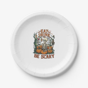 Eat Drink Be Scary Skeleton Halloween Pumpkins_1 Paper Plates