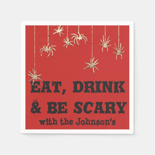 Eat Drink Be Scary Spider Halloween Black Red Gold Napkins