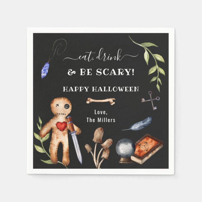 Eat, Drink & Be Scary | Voodoo Doll Halloween Napkins (Front)