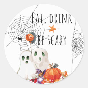 Eat, Drink Be Scary Watercolor Ghosts Classic Round Sticker