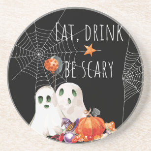 Eat Drink Be Scary Watercolor Halloween Coaster