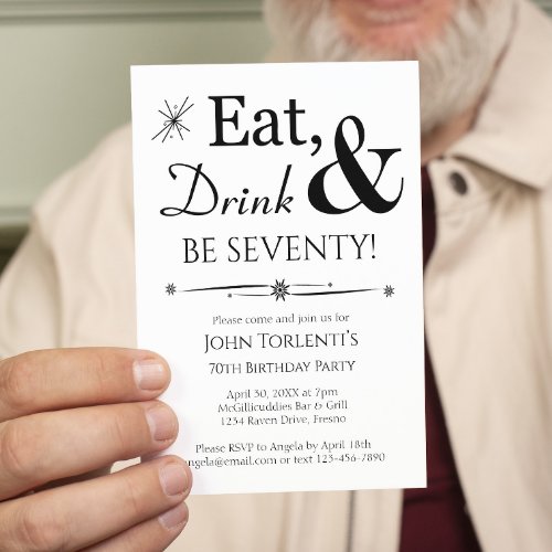 Eat Drink Be Seventy Retro 70th Birthday Invitation