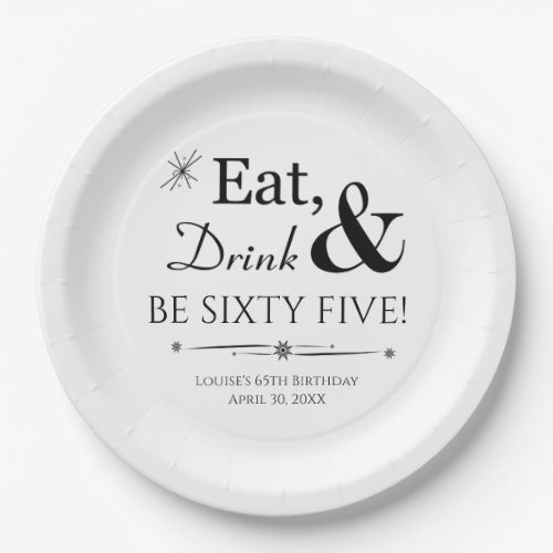 Eat Drink  Be Sixty Five Retro 65th Birthday Paper Plates