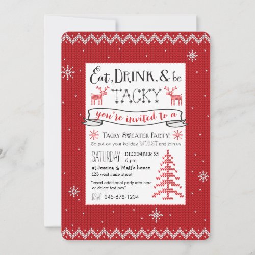 Eat Drink  Be Tacky Sweater Party Invite