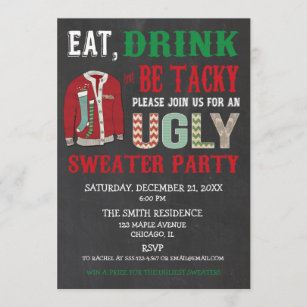 Eat Drink be Tacky Ugly Sweater Christmas Party Invitation