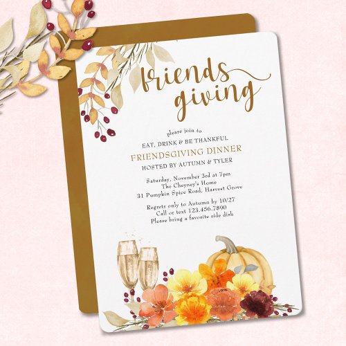 Eat Drink be Thankful Autumn Flowers Friendsgiving Invitation