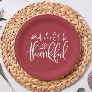 Eat, Drink & Be Thankful Custom Color Thanksgiving Paper Plates