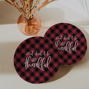 Eat, Drink & Be Thankful Plaid Thanksgiving Paper Plates