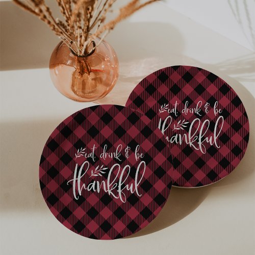 Eat Drink  Be Thankful Plaid Thanksgiving Paper Plates