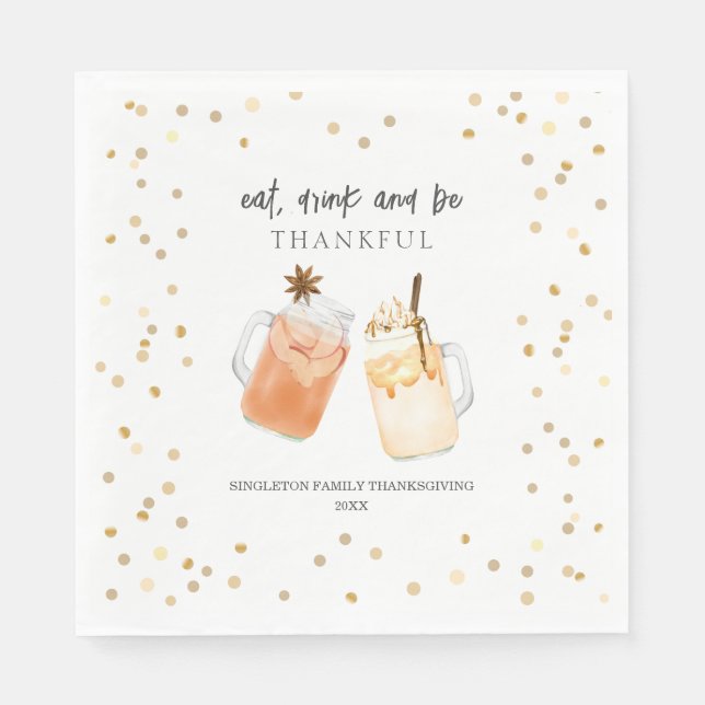 Eat Drink & Be Thankful Thanksgiving Dinner Drinks Napkins (Front)