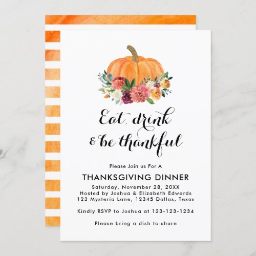 Eat Drink  Be Thankful Thanksgiving Dinner Invitation