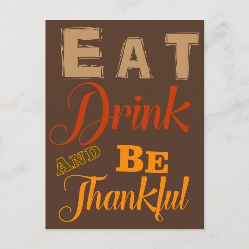 eat drink be thankful thanksgiving fall autumn postcard