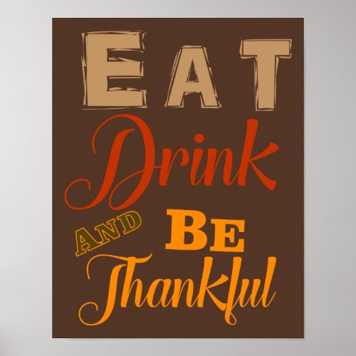eat drink be thankful thanksgiving fall autumn poster