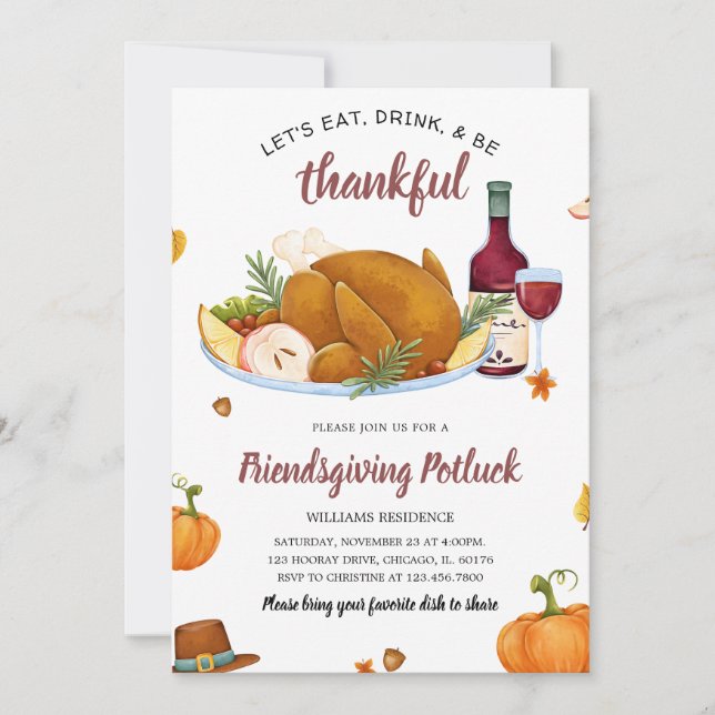 Eat Drink Be Thankful Thanksgiving Invitation (Front)