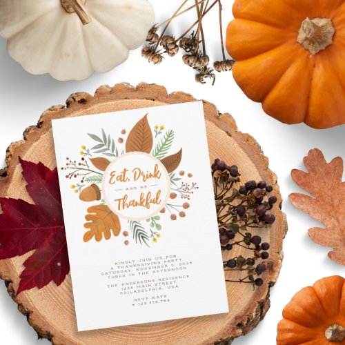 Eat Drink  be Thankful Thanksgiving Wreath Party Invitation